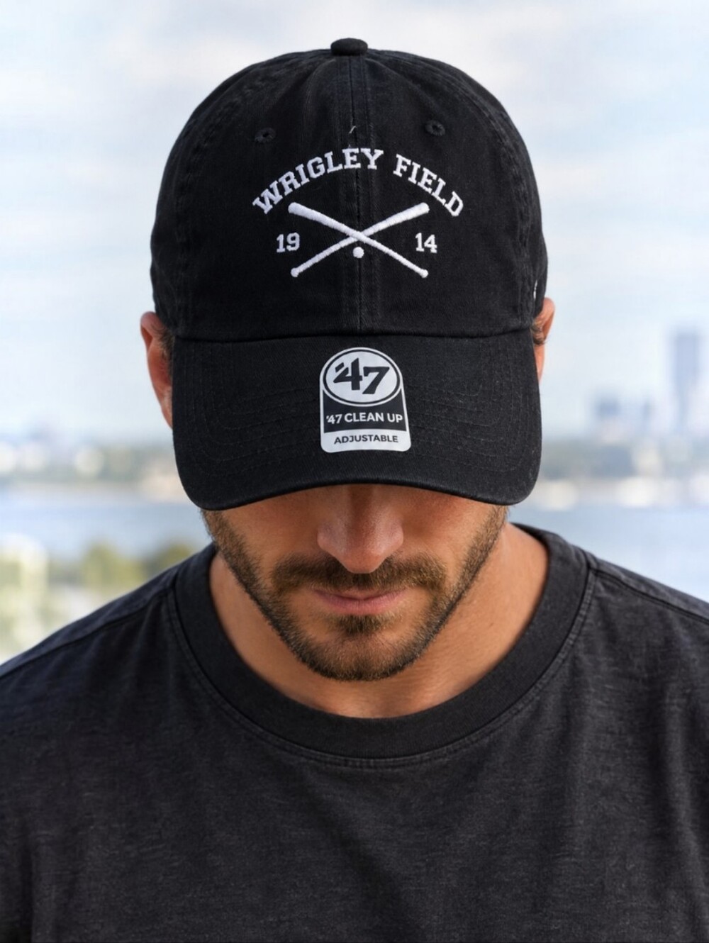 47 Clean Up Wrigley Field "Crossed Bats 1914" Black Adjustable Hat NEW